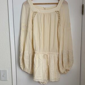 Free People Cream Long Sleeve Romper